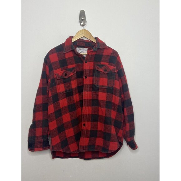 Vintage Open Road Men M Heavy Flannel Buffalo Plaid Button Shirt Shacket - Picture 1 of 6
